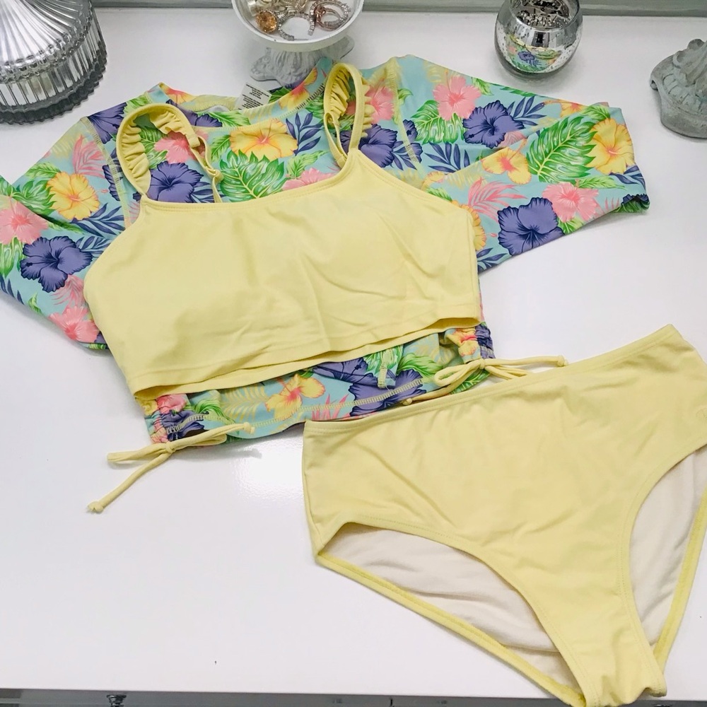Ruffle Butts Hibiscus Floral Rashguard Swim Set Sz 16